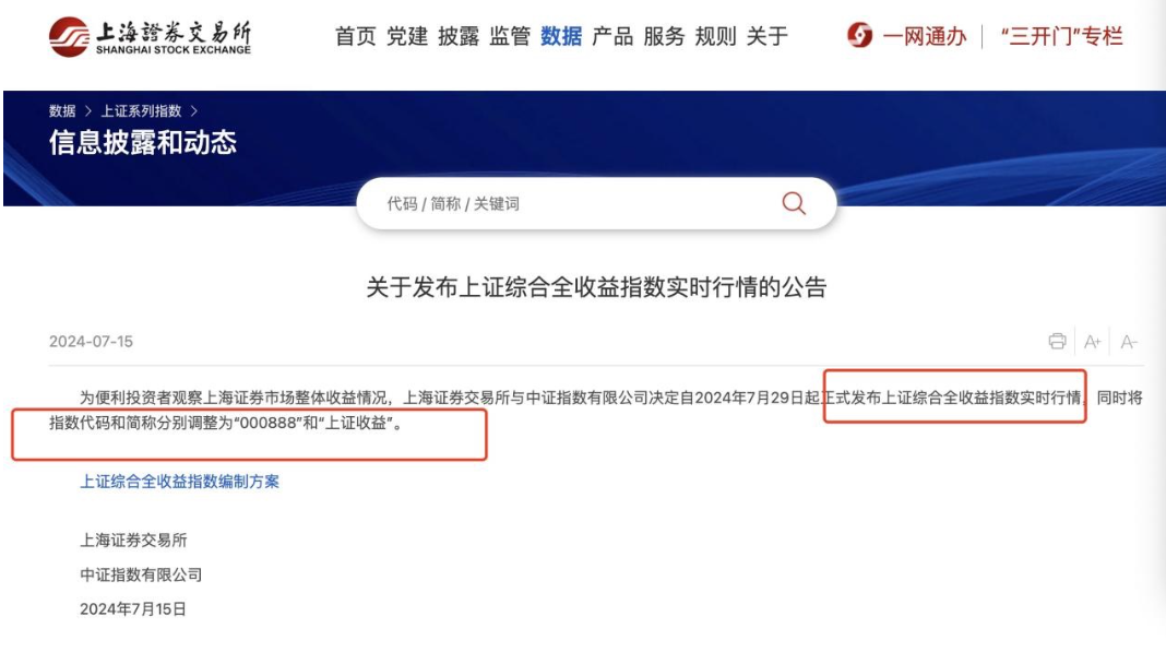 就在今天，上證綜合全收益指數閃亮登場！