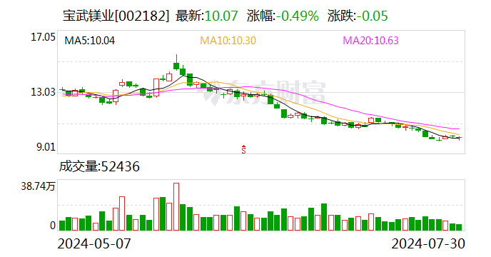 寶武鎂業：上半年凈利潤1.2億元 同比降1.28%