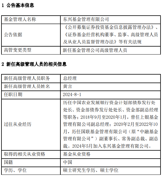 東興基金新任黃言為總經理 曾任國聯基金副總裁